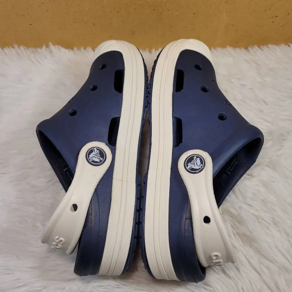 Crocs Unisex Kids Juniors Navy Blue Oyster Clogs Croslite Slip-On Shoes Size J1